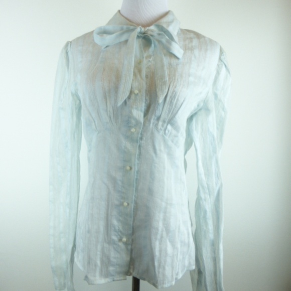 Dolce & Gabbana D&G light blue bow button up long sleeve shirt NWT i46 36 - Picture 1 of 8